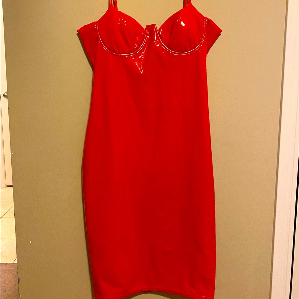 Red Faux Latex Dress